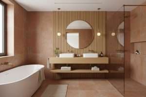Salle de bain : mariage terracotta et bois